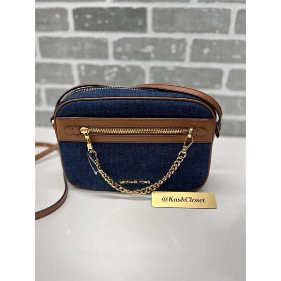 Michael Kors crossbody large chain zip purse messenger bag indigo - Picture 2 of 10